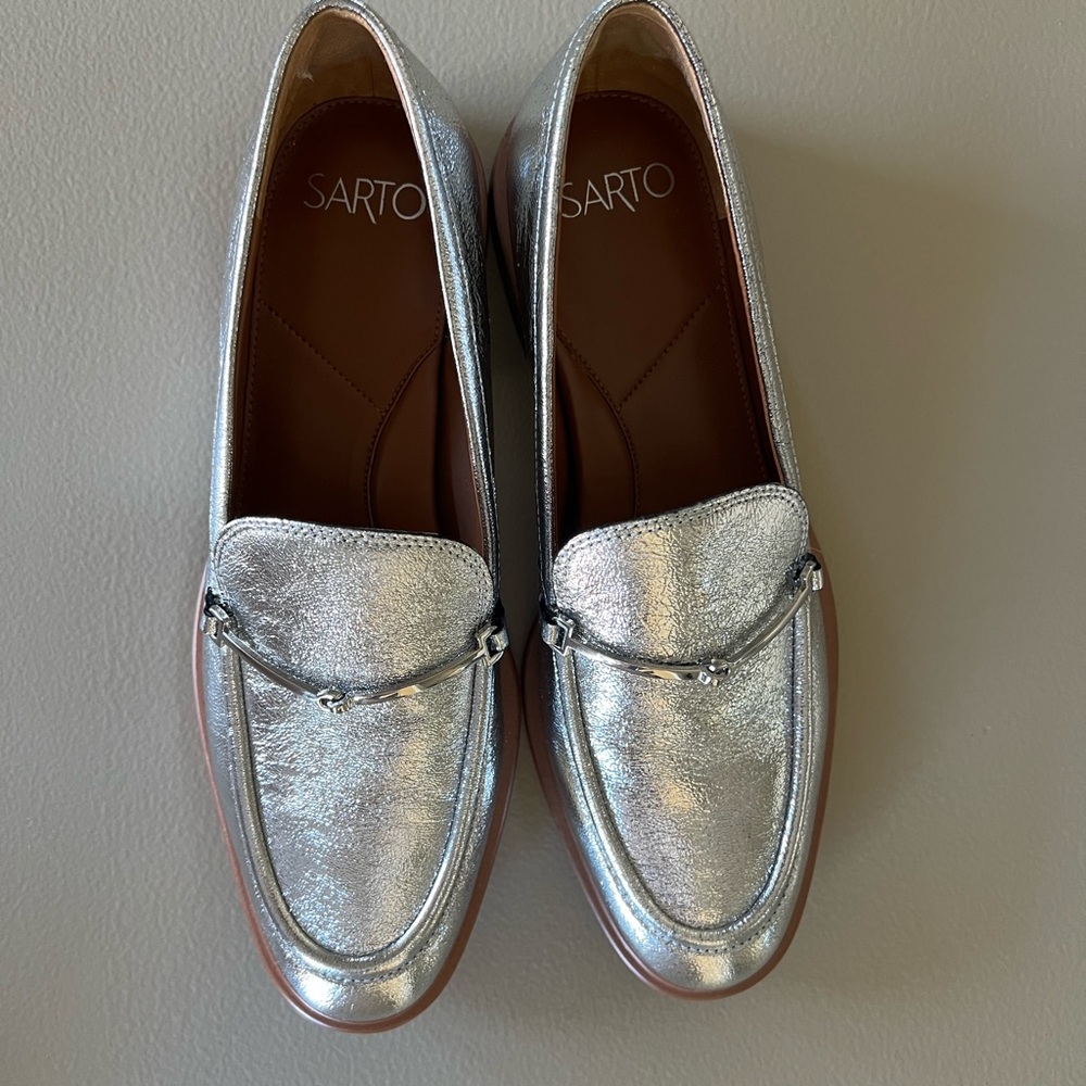 Sarto by Franco Sarto Eda Metallic Leather Bit Buckle Loafers 9.5